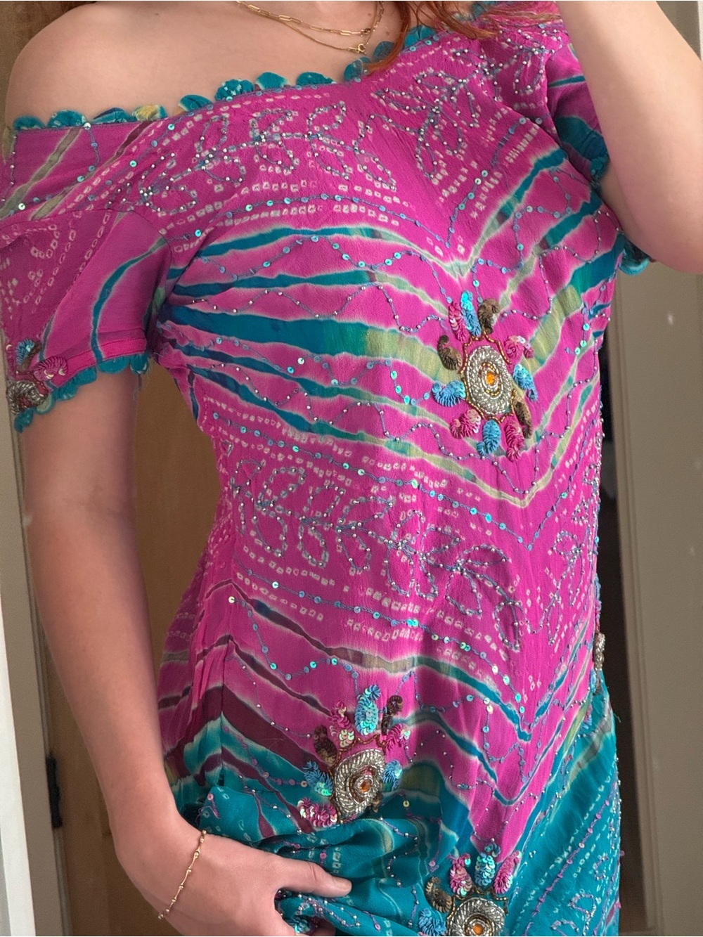 Gorgeous Silk Desi Beaded Sequin Colorful Embellished Dress Size S - Picture 3 of 11